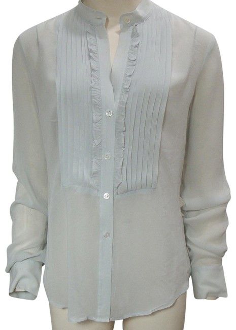 Theory Gray Silk Ruffle Pin Tuck Long Sleeve Button Front Blouse Size 4 (S) - Tradesy Pretty Top, Gray Silk, Tunic Length, Pin Tucks, Cuff Sleeves, Silk Blouse, Evening Wear, Second Hand, Size 4