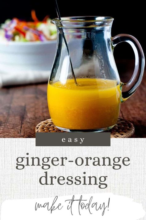 This easy Ginger Orange Dressing recipe uses only five main ingredients that you probably have on hand. It's a little sweet and a little spicy! Here's a basic recipe for an orange and ginger vinaigrette to perk up a simple green salad, your favourite coleslaw, or an Asian-inspired salad. Gluten Free Tomato Sauce, Orange Ginger Dressing, Miso Salad Dressing, Sweet Potato Quinoa Salad, Ginger Vinaigrette, Asian Salad Dressing, Orange Dressing, Ginger Salad Dressings, Antipasto Pasta Salads