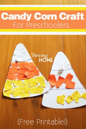 Candy corn craft for preschoolers. Great learning activity to do around Halloween or Thanksgiving. Candy Corn Craft, Corn Craft, Easy Halloween Craft, Candy Corn Crafts, Thriving Home, Halloween Crafts Preschool, Candy Corn Halloween, Hallowen Ideas, Halloween Crafts For Toddlers