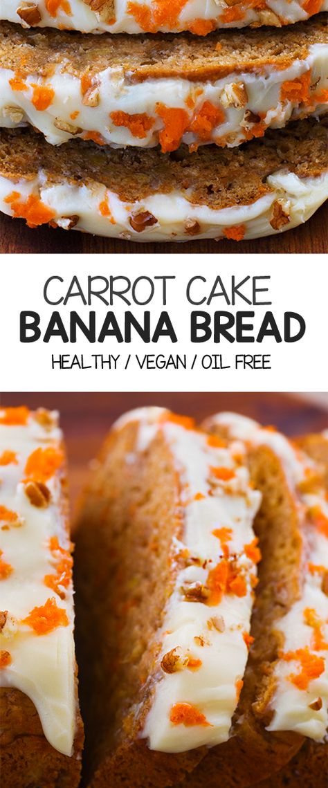 The best vegan dessert or breakfast banana bread, with a healthy vegetable packed in that you'll never even notice! #vegan #desserts #recipes #glutenfree #health #healthy #breakfast Carrot Cake Banana Bread, Cake Banana Bread, Vegan Vegetable Recipes, Carrot Banana Cake, Healthy Carrot Cake, Breakfast Banana, Menu Sarapan Sehat, Homemade Carrot Cake, Dessert Oreo