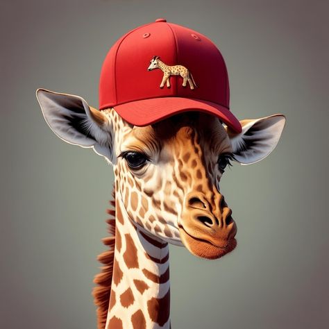 Photo cute giraffe wearing baseball hat | Premium Photo #Freepik #photo Cute Lion, Cute Giraffe, Baseball Hats, Baseball, Stock Photos, Hats, How To Wear