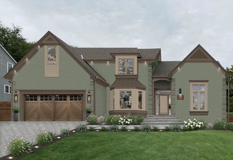 9 Stucco Colors for Home Exteriors We Love - brick&batten Stucco Green Exterior Colors, Stucco Exterior Colors Modern, Exterior Stucco House Colors, Stucco And Brick Exterior, Stucco Exterior Colors, Outside House Paint Colors, Painted Stucco, Stucco House Colors, Outside House Paint