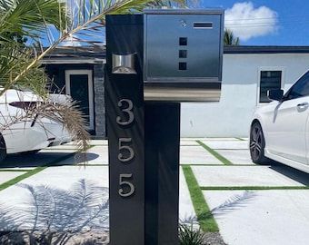 Modern Styled Mailboxes for a Home - Etsy Mid Century Mailbox, Modern Mailbox Design, Relaxing Garden, Antique Mailbox, Contemporary Mailboxes, Black Mailbox, Mailbox Landscaping, New Mailbox, Modern Mailbox