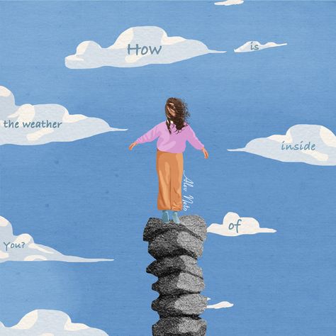 #illustration #art #artist #artwork #clouds #mentalwellness #weather Clouds Aesthetic Illustration, Storm Clouds Illustration, Head In The Clouds Illustration, Weather Illustration, Cloud Watching Illustration, Conceptual Illustrations, Digital Advertising Design, Lateral Thinking, Daily Life Hacks