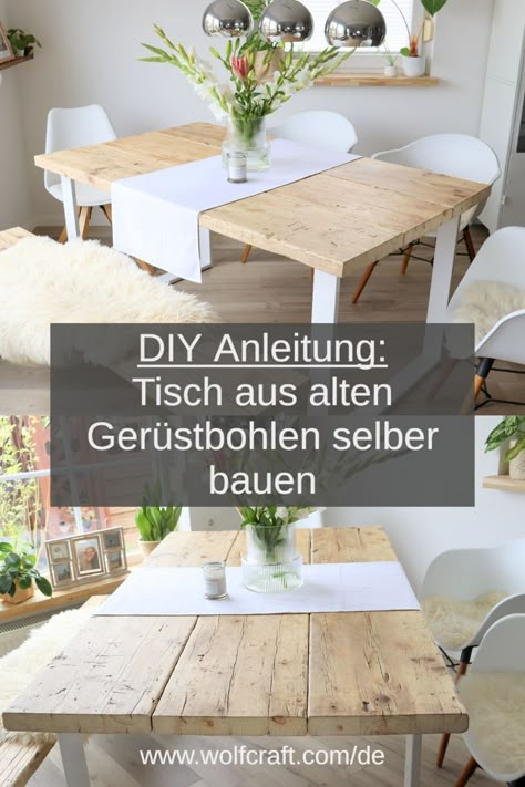 Dieser Gerüstbohlentisch ist ein wahrer Hingucker und tolles Upcycling-Projekt! Carina von DIYCarinchen zeigt dir auf ihrem Blog, wie du diesen Tisch aus Gerüstbohlen einfach selber bauen kannst. Diy Esstisch, Pop Up Cafe, Wood Table Diy, Home Design Diy, Diy Presents, Diy Basket, Diy Recycle, Ikea Diy, Cottage Living