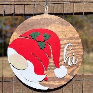 Gnome Door Hanger, Door Hanger Svg, Gnome Door, Round Wood Sign, Christmas Door Hanger, Svg Christmas, Scroll Saw, Christmas Door, Door Hanger