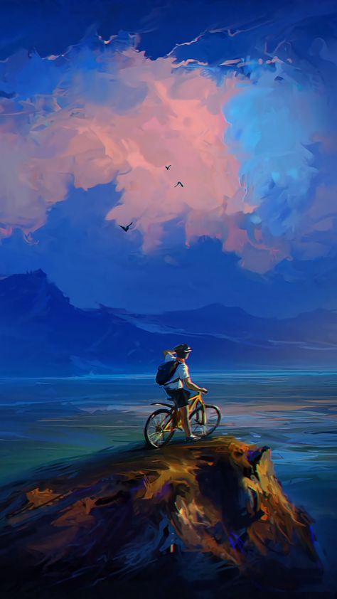 Tap to download #rock #cyclist #cliff #art #wallpaper #lockscreen #mobile #android #ios #infinitywallpaper #infinityfunnydotcom #horoscopesocialnetwork Earth Art, Arte Inspo, Art Et Illustration, Bike Art, Anime Scenery Wallpaper, Fantasy Landscape, Scenery Wallpaper, Anime Scenery, Animation Art