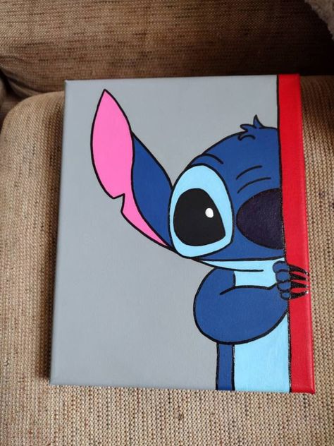 Stitch Disney Painting, Stitch Acrylic Painting, Lilo And Stitch Painting, Stitch Canvas Painting, Peeking Around Corner, Stitch From Lilo And Stitch, Disney Canvas Paintings, Lilo And Stitch Movie, Stitch Painting