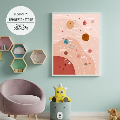 Room Decor Space, Space Room Decor, Boy Kids Room, Outer Space Bedroom, Space Kids Room, Solar System Poster, Poster Space, Space Themed Bedroom, Boy Room Decor