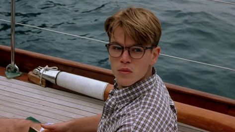 Matt Damon 90s Glasses, Matt Damon Glasses, The Talented Mr Ripley Matt Damon, Matt Damon Talented Mr Ripley, Bunny Corcoran Aesthetic, Bunny Corcoran, Tom Ripley, The Secret History Aesthetic, The Talented Mr Ripley