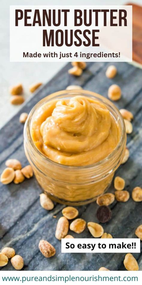 This is the best peanut butter mousse recipe! It's so easy to make with just 4 ingredients and is a healthy no bake dessert that is naturally gluten free and can easily be made dairy free and vegan too. It's made with peanut butter, cream cheese and maple syrup. This homemade mousse can be used in so many ways including to make pie filling and for icing cakes. Peanut Butter Cake Filling, Peanut Butter Icing, Avocado Chocolate Mousse, Homemade Dinner Recipes, Peanut Butter Mousse, Dairy Free Cream Cheese, Peanut Butter Cake, Best Peanut Butter, Vegan Peanut Butter