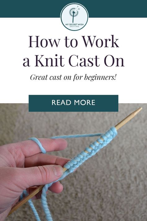 How to Work a Knit Cast On - Great cast on for beginners! Image: A bamboo needle with a dozen or so knit cast on stitches. Read more. How To Knit Cast On, Magic Cast On Knitting, How To Start Knitting Cast On, Knitted Cast On, Knit Cast On, How To Cast On Knitting, Cast On Knitting Tutorials, Cast On, Stretchy Bind Off