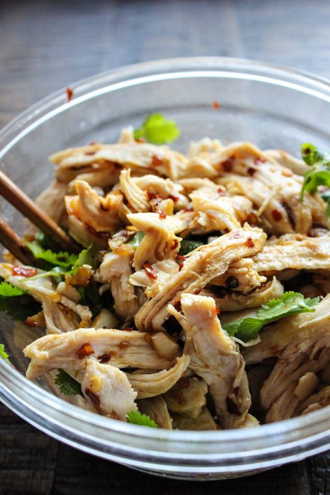 Fresh and tasty Asian style chicken salad made with juicy and tender steamed chicken breast. From Spice the Plate Spicy Shredded Chicken, Shredded Chicken Salad, Steamed Chicken Breast, Steam Chicken Recipe, Steam Chicken, Shredded Chicken Salads, Kitchen Favorites, Steamed Chicken, Turkey Dishes