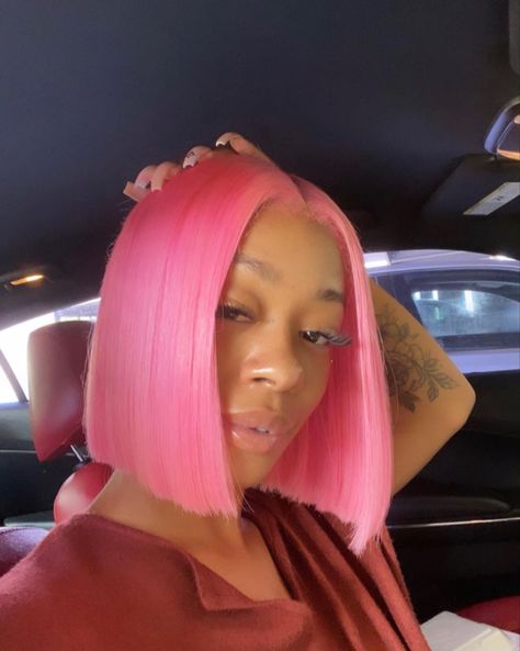 Pink Bob Wigs With Bangs, Pink Bob Wigs For Black Women, Bang Black Women, Pink Bob Wig, Bob Wigs With Bangs, Pink Bob, Bang Wig, Baddie Style, Bob With Bangs