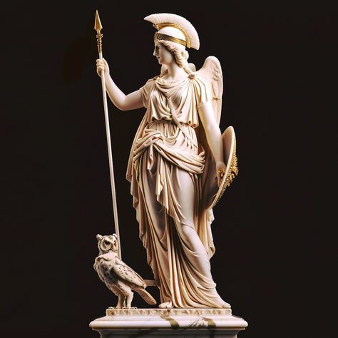 Meet Athena, the fierce warrior goddess known for her cunning strategies. 🛡️🦉 Clad in armor with a helmet and spear, she's always ready for battle. Her shield, the aegis, features the fearsome face of Medusa. 🐍 Accompanied by the wise owl, a symbol of revered wisdom across cultures. 🌟 In some astrology systems, Athena rules as the Olympic deity of Aries. 🌟 If Aries is your sun, rising, or moon sign, Athena is your guardian. ✨ Legend has it that Athena's origins lead back to the Minoan ... Athena Armor, Athena Shield, Athena Sculpture, Athena Statue, Ancient Gods, Warrior Goddess, Greek Statues, Sun Rising, Statue Art