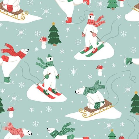 Polar Bear Cotton Fabric by the Yard - Polar Bear Lodge Polar Bear Sledding Light Blue: light blue background with skiing and sledding polar bears Condition: New, unwashed Fabric content: 100% Cotton Fabric width: 43 inches Manufacturer: Paintbrush Studio SKU: 120-23164 COORDINATING KONA SOLIDS https://etsy.me/3mlaZlG MY SHOP www.etsy.com/shop/BirtlesFabrics This listing is for fabric by the yard, custom cut when you order.  Any multi-yard cuts will be shipped as one continuous length.  Fat quar Polar Bear Design, Polar Bear Rug, Polar Bear Pattern, Casual Polar Bear, Christmas Widgets, Polar Bear Print, Polar Bear Christmas, Conversational Prints, Wallpaper Photos