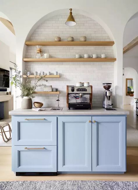 Arched coffee station nook in a Dallas home, Texas [1401x1920] - Imgur Kitchen Decor Styles, Design Café, Coffee Bars In Kitchen, Home Coffee Bar, Coffee Bar Home, Modern Farmhouse Kitchens, Green Kitchen, Counter Tops, Coffee Kitchen