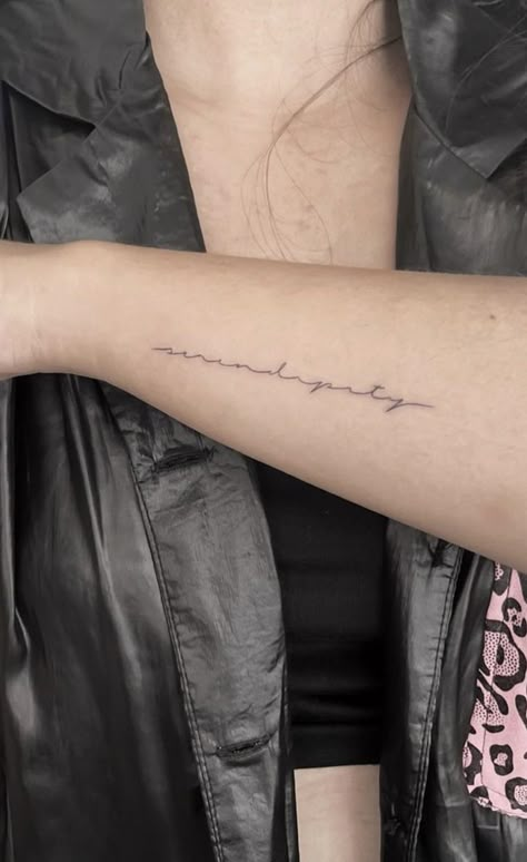 Still I Raise Tattoos, Serendipity Tattoo Ideas, Serendipity Tattoo Symbols, Arm Script Tattoos For Women, Serendipity Tattoo, Bestie Tattoo, Cursive Tattoos, Saved Tattoo, Cute Tats