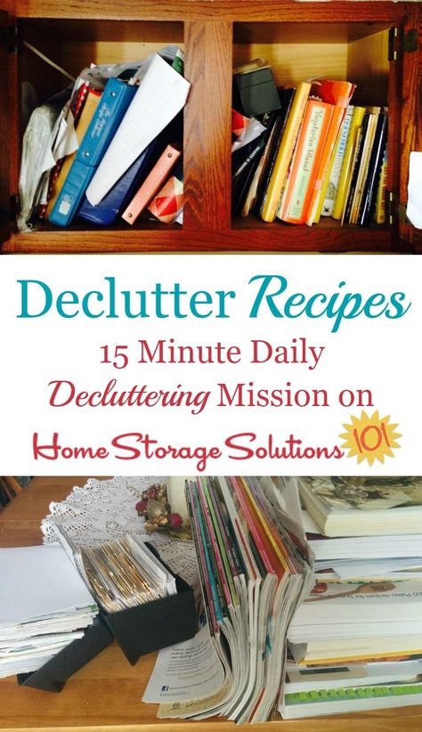 How to #declutter recipes, with step by step instructions and before and after photos from readers who reduced their recipe #clutter using the #Declutter365 mission {on Home Storage Solutions 101} Declutter 365, Clutter Help, Green Tiles, Decluttering Inspiration, Clutter Control, Downstairs Loo, Paper Clutter, How To Declutter, Getting Rid Of Clutter