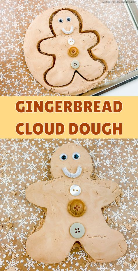 Gingerbread Cloud Dough, Gingerbread Playdough, Gingerbread Play Dough, Sensory Play Recipes, Cardboard Gingerbread House, Gingerbread Man Crafts, Gingerbread Unit, Gingerbread Man Activities, Gingerbread Activities