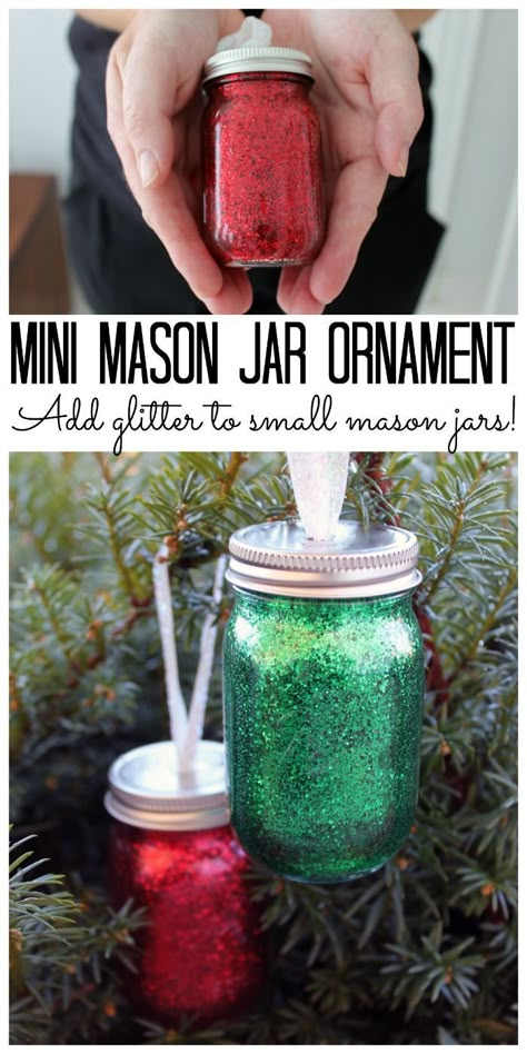 Make your own DIY glitter mini mason jar ornament for your Christmas tree. A quick and easy DIY project with the new miniature mason jars from Ball. This DIY glitter mini mason jar ornament is made with a very special jar from Ball, available to purchase. This post is sponsored by Ball however, all projects and opinions are my own. Are you ready to see the cutest mini mason jars ever? Here we go! Mini Mason Jar Ornaments, Mason Jar Ornaments, Easy Mason Jar Crafts Diy, Jar Ornaments, Easy Mason Jar Crafts, Mini Mason Jar, Makeup Gifts, Glitter Mason Jars, Mason Jar Projects