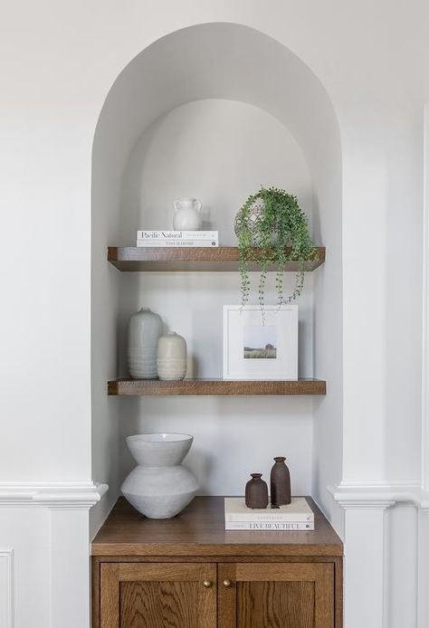 Alcove Hallway, Hallway Niche Ideas, Small Entry Closet Ideas, Hallway Alcove, Arched Alcove, Small Entry Closet, Entry Closet Ideas, Arched Hallway, Lakehouse Remodel