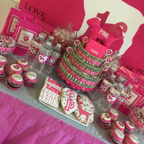 Pink theme sweet 16 Sweet 16 Hotel Party Decoration, Pink Theme Sweet 16, Sweet 16 Hotel Party, Sweet 16 At Home, 16 Party Themes, Sweet 16 Sleepover, Hotel Party Decorations, Sweet 16 Party Themes, Pink Sweet 16