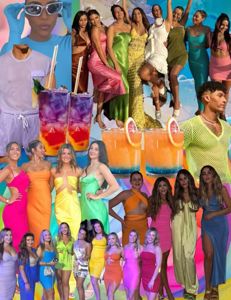 Love Island Party Outfits, Rainbow Bachelorette Outfits, Final Fiesta Bachelorette Outfit, Monochromatic Bachelorette Party, Bright Color Party Outfit, Tropic Like Its Hot Bachelorette Party Outfits, Bachelorette Bathing Suit Theme, Bachelorette Neon Outfits, Neon Night Bachelorette Outfits