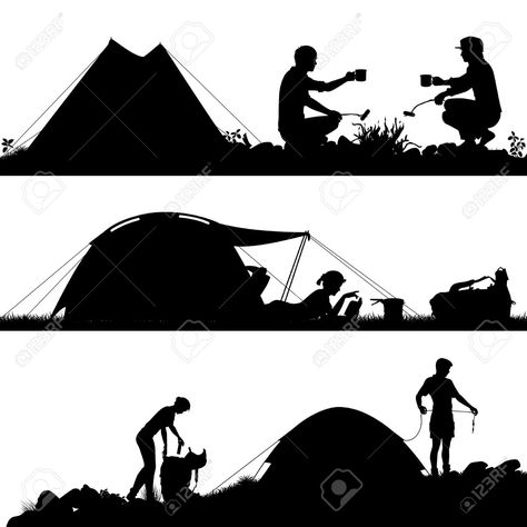 Hiking Shirt Design, Tent Clipart, Silhouettes Of People, Wild Camp, Silhouette People, Hiking Photography, Wilderness Camping, Silhouette Clip Art, Free Camping