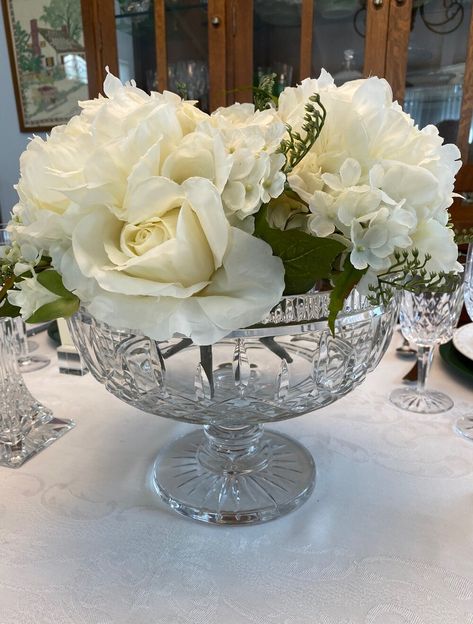 Waterford Crystal for St. Patrick's Day, Lismore, Ireland, shamrocks, Celtic flatware, more information about this table in my blog post about it: https://www.whispersoftheheart.com/blog/2020/3/4/waterford-crystal-for-st-patricks-day Crystal Bowl Centerpiece Ideas, Decorating With Crystal Bowls, Crystal Bowls Decor Ideas, Crystal Vase Decor Ideas, Crystal Bowl Decor Ideas, Crystal Bowl Decor, Crystal Glassware Display, Crystal Table Decor, Crystal Vase Decor