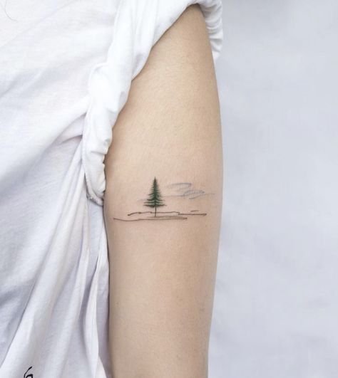 Forest Tattoo Minimalist, Pine Tattoo, Tattoo Fixes, Band Tattoos For Men, Lake Tattoo, Finger Tattoo For Women, Boho Tattoos, Line Art Tattoos, Back Tattoo Women