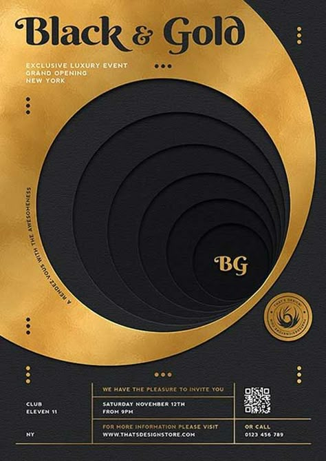 Black And Gold Poster Design, Black Gold Poster Design, Luxury Flyer Design, Celebration Graphic Design, Award Design Graphics, Gold Poster Design, Black And Gold Poster, Macbook Layout, Party Graphic Design