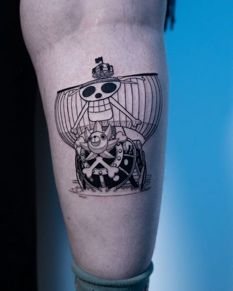 Thousand Sunny Tattoo, Sunny Tattoo, Thousand Sunny, Manga Tattoo, One Piece Tattoos, Fine Line Tattoo, Line Tattoo, Anime Tattoos, Fine Line