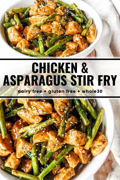 This simple stir fry is so easy to throw together and ready in only 20 minutes! Tender chunks of chicken, fresh asparagus, and a quick sauce make this one pot dish perfect for any night of the week! Chicken Asparagus Stir Fry, Chicken And Asparagus Stir Fry, Simple Stir Fry, Stir Fry Chicken, Asparagus Stir Fry, Chicken And Asparagus, Easy Stir Fry Recipes, Healthy Flour, Chicken Fresh