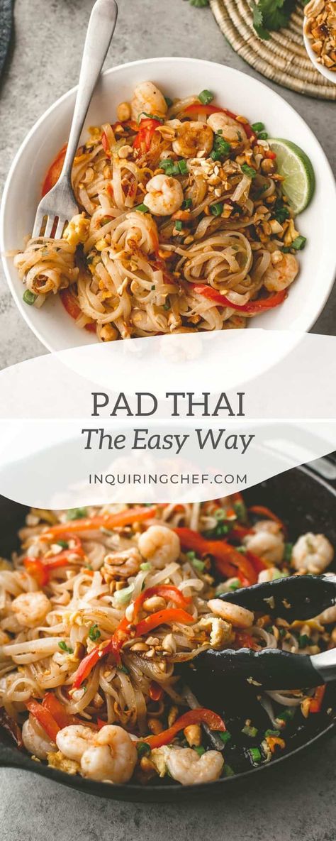 Skip the takeout and meet your new favorite weeknight night meal - Easy Pad Thai. With all the sweet, tart, savory flavor of the original, these addictive noodles are made using ingredients you can find at any grocery store Tart Savory, Easy Pad Thai Recipe, Saucy Noodles, Easy Asian Noodle Recipes, Easy Asian Noodles, Pad Thai Sauce, Asian Noodle Recipes, Thai Recipe, Pad Thai Recipe