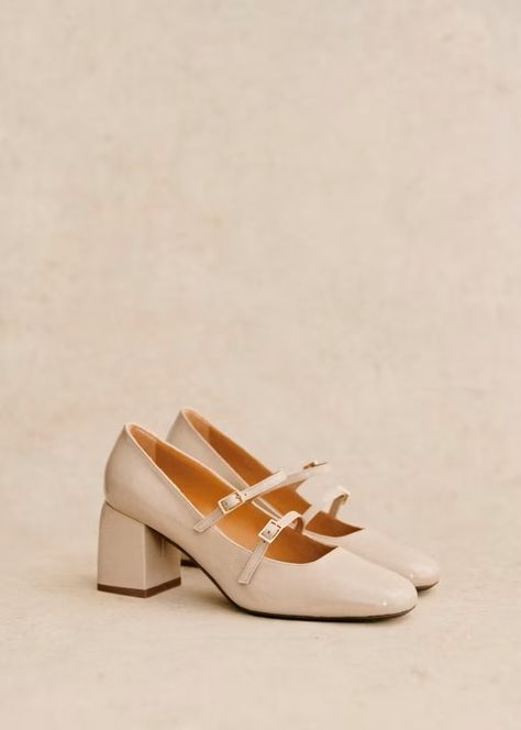 Soline Mary Janes - Light Beige Varnish - Patent sheep leather - Sézane Mary Jane Wedding Shoes, Timeless Shoes, Velvet Flats, Metallic Flats, Ballerina Pumps, Chic Shoes, Shoe Inspo, Buckle Shoes, French Women