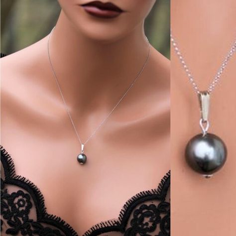 Black Tahitian Pearls Black Tahitian Pearl Necklace 14KW | Etsy Black Tahitian Pearls, Pink Gemstone Necklace, Tahitian Pearl Necklace, Tahitian Black Pearls, June Birthday, Cedar Creek, Pearl Necklace Set, White Gold Chains, Pink Agate