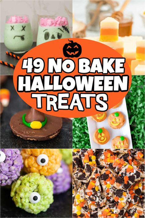 49 No Bake Halloween Treats Bake Halloween Treats, No Bake Halloween Treats, Halloween Bananas, Bake Halloween, Fun Halloween Desserts, Halloween Rice Krispie Treats, Halloween Pretzels, Banana Popsicles, Mini Caramel Apples