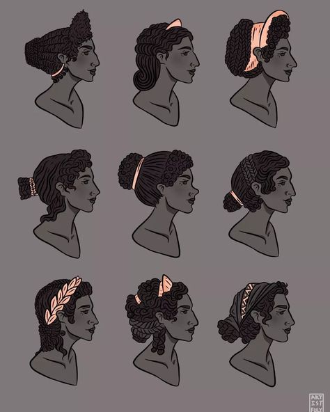 britt🏺 | Ancient Roman hairstyles 🌱 #myart #digitalart #digitalillustration #art #artistofinstagram | Instagram Greek Hairstyles Drawing, Roman Oc Art, Roman Civilization Art, Byzantine Hairstyle, Greek Mythology Hairstyles, Ancient Greece Hairstyles, Roman Stola, Ancient Roman Fashion, Ancient Roman Women