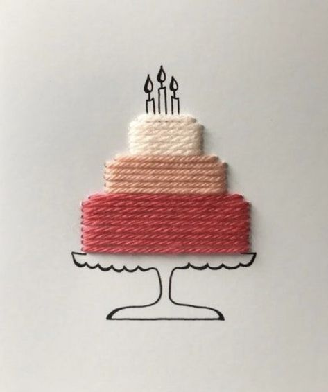 Gifts For Daughter In Law, Birthday Gifts For Daughter, Happy Birthday Cards Diy, Card For Birthday, Paper Twine, Birthday Cake Card, Embroidery Cards, Gifts For Daughter, Diy Gift Set