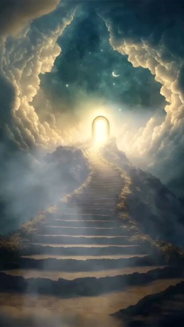 Narrow Path To Heaven, Heaven Artwork, Spiritual Art Painting, Open Heaven, Path To Heaven, Heaven Painting, Angel Clouds, Bible Artwork, Heaven Tattoos