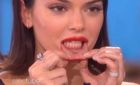 Kendall Jenner Kendall Jenner Lip Tattoo, Lip Tattoo Kendall Jenner, Kendall Jenner Tattoos, Kendall Jenner Tattoo, Kendall Tattoo, Meow Tattoo, Inner Lip Tattoo, Mouth Tattoo, Secret Tattoo