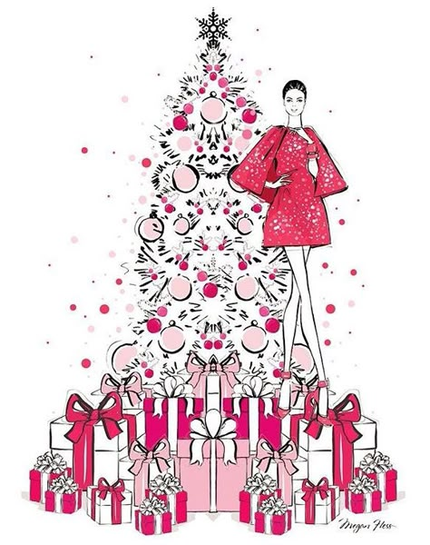 A Megan Hess Christmas. Meghan Hess, Megan Hess Illustration, Kerrie Hess, Harrods Christmas, Megan Hess, Christmas Illustrations, Fashion Christmas, Fashion Wall Art, Fashion Illustrator