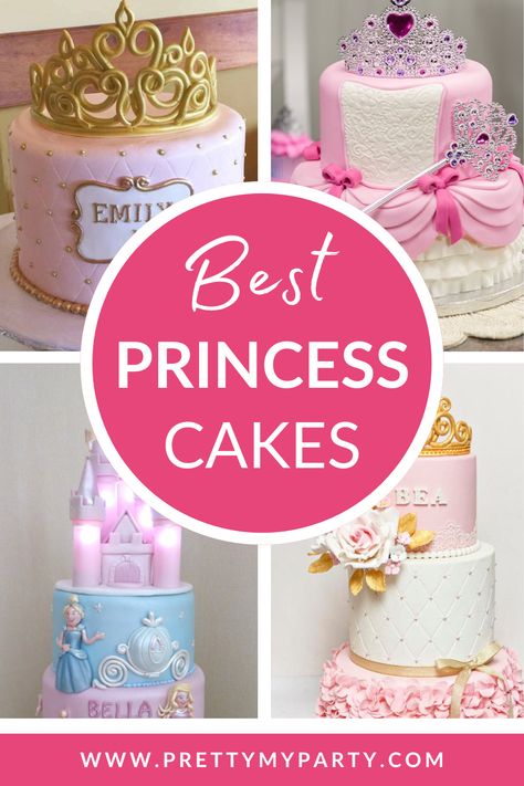 13 Amazing Princess Cake Ideas - Pretty My Party Chocolate Princess Cake, Birthday Cake For 7 Year Girl, Her Royal Fiveness Birthday Cake, Princess Cakes Ideas Girl Birthday, Princess Cake Birthday, Princess Theme Birthday Cake, Royal Birthday Cake, Disney Princess Cake Ideas, Princess Birthday Cakes