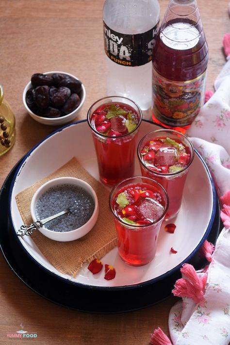 Roohafza Lemonade Fizz with Mint and Basil Seeds is one of my favorite summer drink and we make this very often during Ramadan for Iftar. #ramadan #drinks #summer #homemade #vegan #basilseeds #roohafza #iftar Roohafza Recipe, Ramadan Drinks, Ramzan Dua, Kids Lemonade Stands, Kids Lemonade, Rose Products, Drinks Summer, Ramadan 2023, Iftar Party