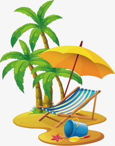 Cartoon Island, Best Beach Chair, Umbrella Illustration, Palm Tree Beach, Beach Clipart, Palm Trees Beach, Tree Clipart, Photography Kit, Beach Chair