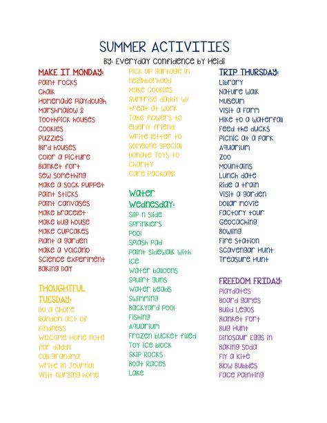 Summer Schedule For Toddlers, Daily Schedule For Toddlers, Summer Activity List, Water Wednesday, Schedule For Toddlers, Thoughtful Tuesday, Routine For Toddlers, Bucketlist Summer, Kids Summer Schedule