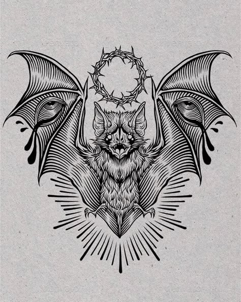 Fine Line Black And Grey Tattoo Sleeve, Black Animal Tattoos, Spooky Art Ideas, Black Work Tattoo Flash, Bat Drawing Tattoo, Black Work Tattoo Design, Blackwork Tattoo Design Drawings, Dark Tattoo Designs, Demonic Tattoos