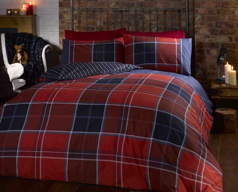 Red Argyle Tartan Checked Duvet Cover Quilt Bedding Set, Red Blue, Double - Bedroom Bed Linen: Amazon.co.uk: Kitchen & Home Letto King Size, Red Duvet, Red Duvet Cover, Complete Bedding Set, Reversible Bedding, Striped Duvet, Striped Duvet Covers, King Size Duvet, Double Duvet Covers