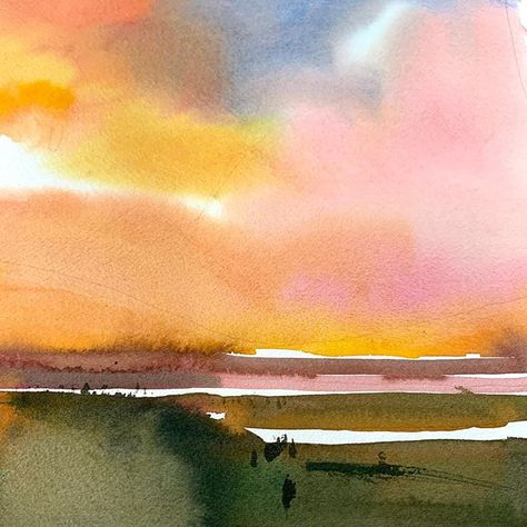 Robert Roth, Abstract Watercolor Landscape, Contemporary Impressionism, Watercolor Sky, Contemporary Watercolor, Watercolour Inspiration, Impressionist Landscape, Landscape Art Painting, Watercolor Painting Techniques